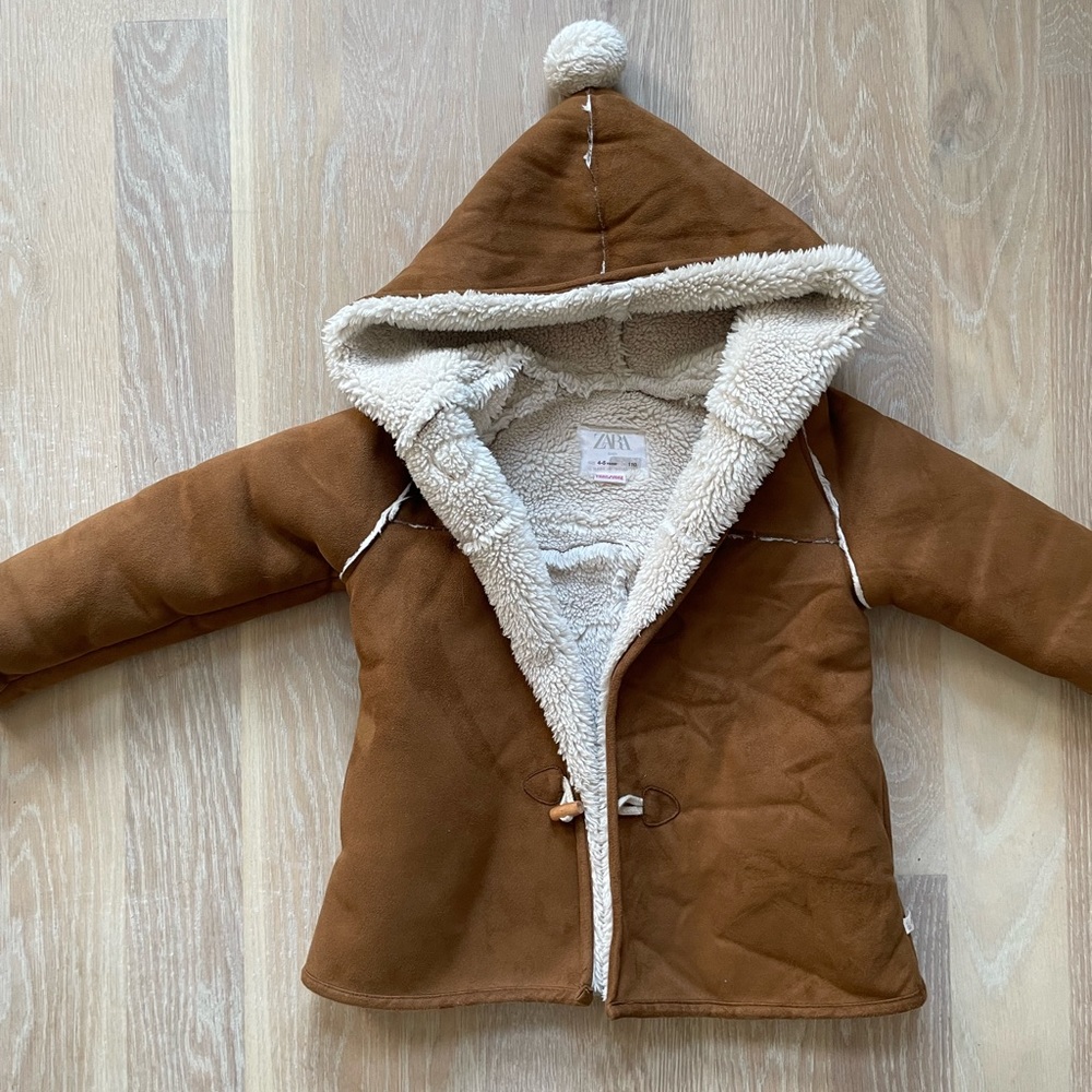 Zara little girl’s double sided faux shearling coat - brown - size 4 - 5 years